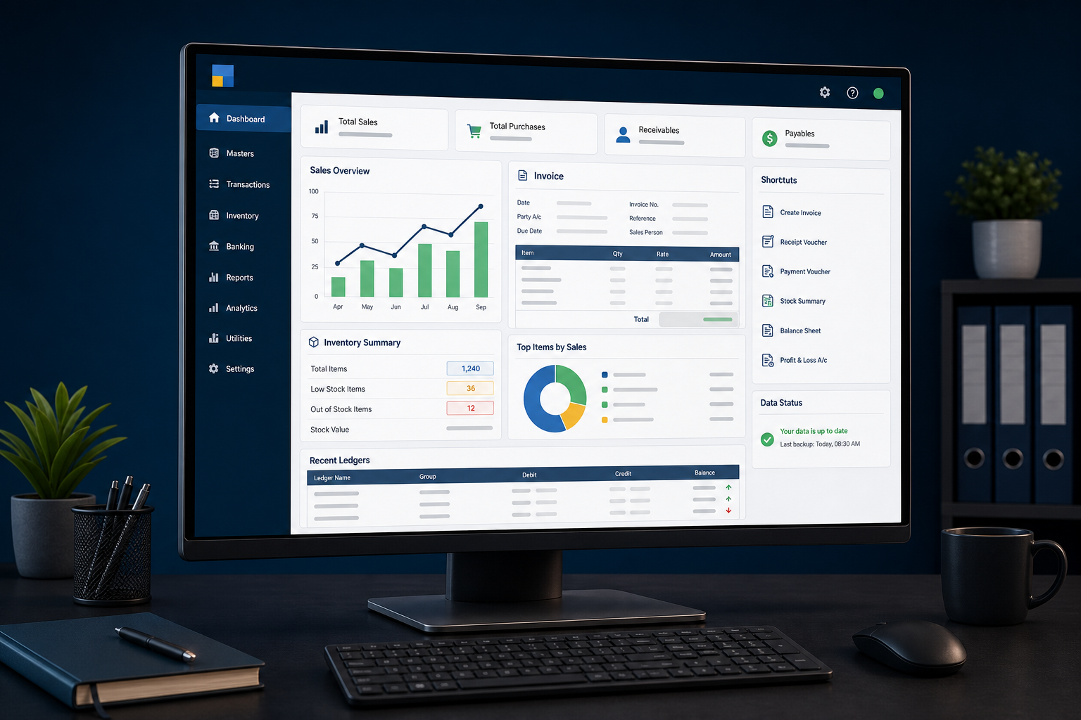 TallyPrime report dashboard on a desktop screen
