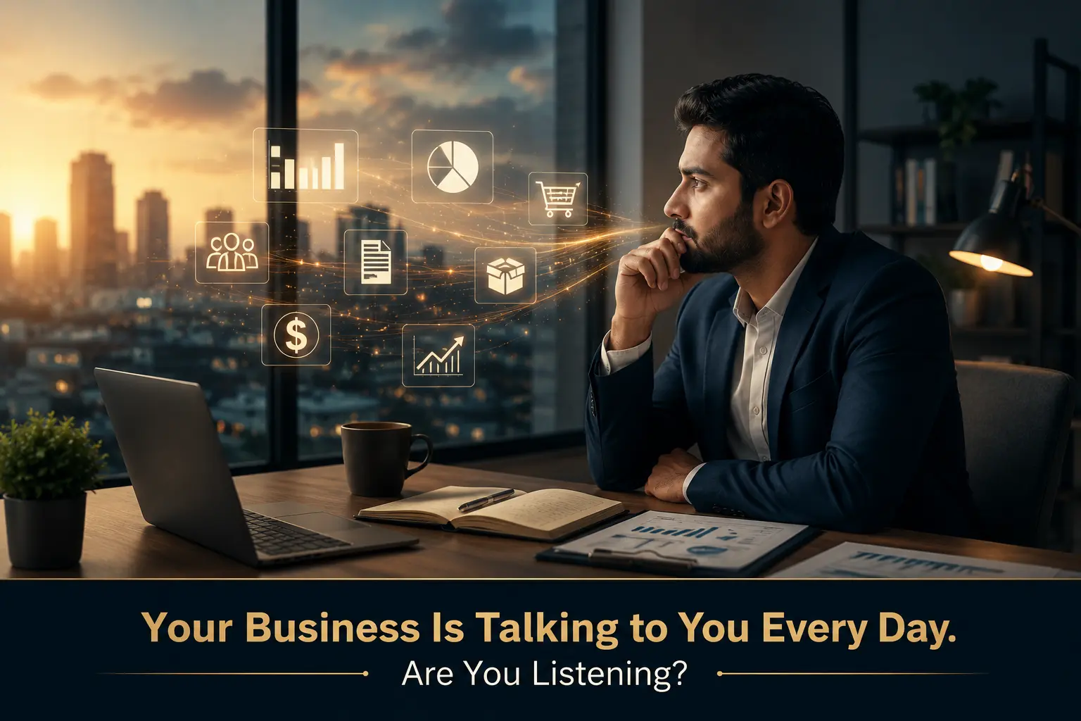 Business owner reviewing Tally business reports and financial visibility dashboard