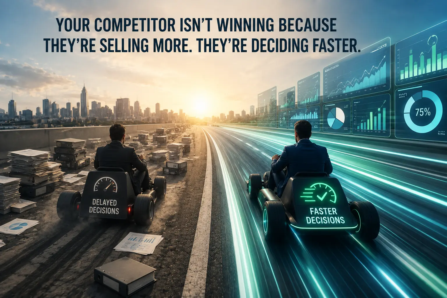 Business decision speed dashboard showing faster reporting and visibility